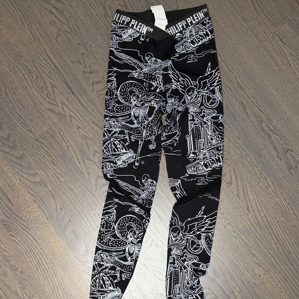 Philipp Plein Woman Black and White Graphic Leggings